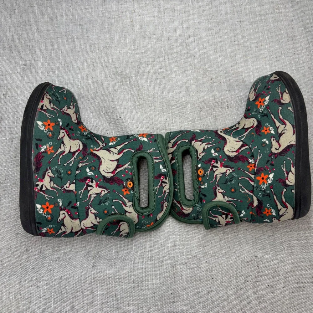 Bogs Baby Boots Green Unicorn Floral Waterproof Insulated Snow Rain Boots Size 6